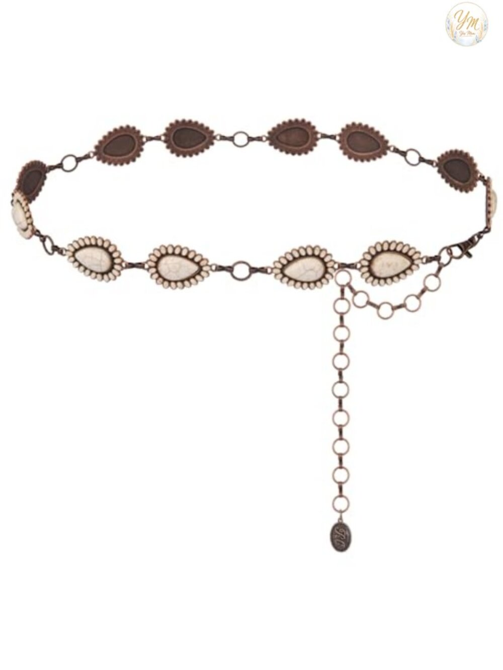 Adjustable Metal Chain Belt with Turquoise Concho